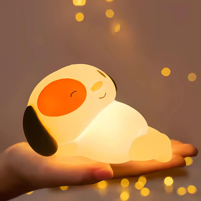 Mini Luminária Abajur Cachorro Fofo Led Silicone Touch Recarregável