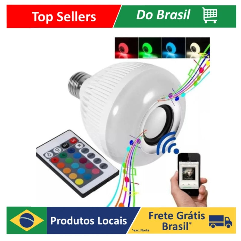 Lampada De Led Com  Bluetooth E Caixa De Som C Controle Rgb 12W