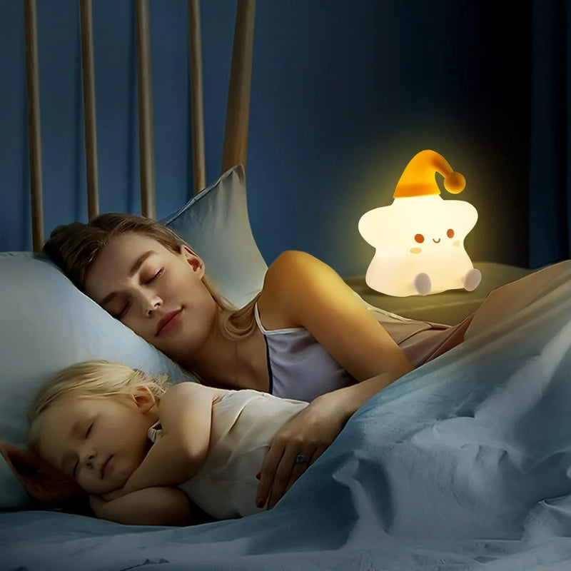 Mini Luminária Abajur Estrela Fofo Led Silicone Touch Recarregável