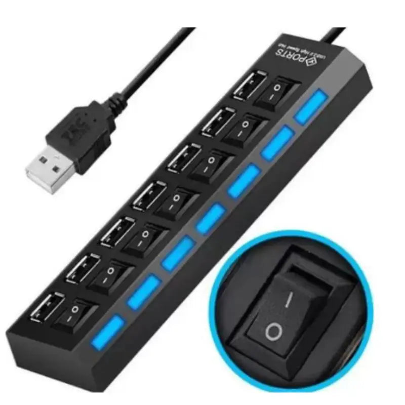 ✨ Hub USB 7 Portas 2.0 – Ultra Rápido com LED | Expansor Multiportas para PC e Notebook ✨