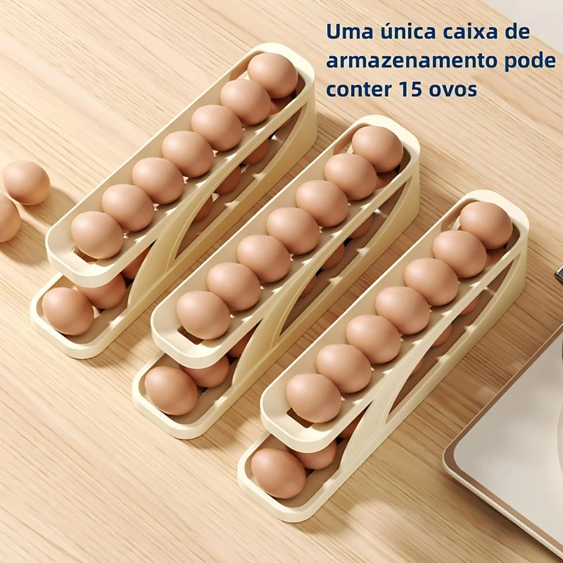 Porta Ovos Suporte 2 Andares Rolante Para 15 Ovos Dispenser Armazenamento e Organizador de Geladeira