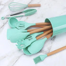 Silicone Spoon Kit for Kitchen, BPA Antirust, Wood Set Kitchen Utensils Set, 12 Pieces