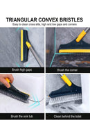 Escova Esfregão de 2 em 1 para Piso com Cabo Longo, Escova Rígida de Limpeza com Raspador e Limpa Vidros com Rotação de 120° - E