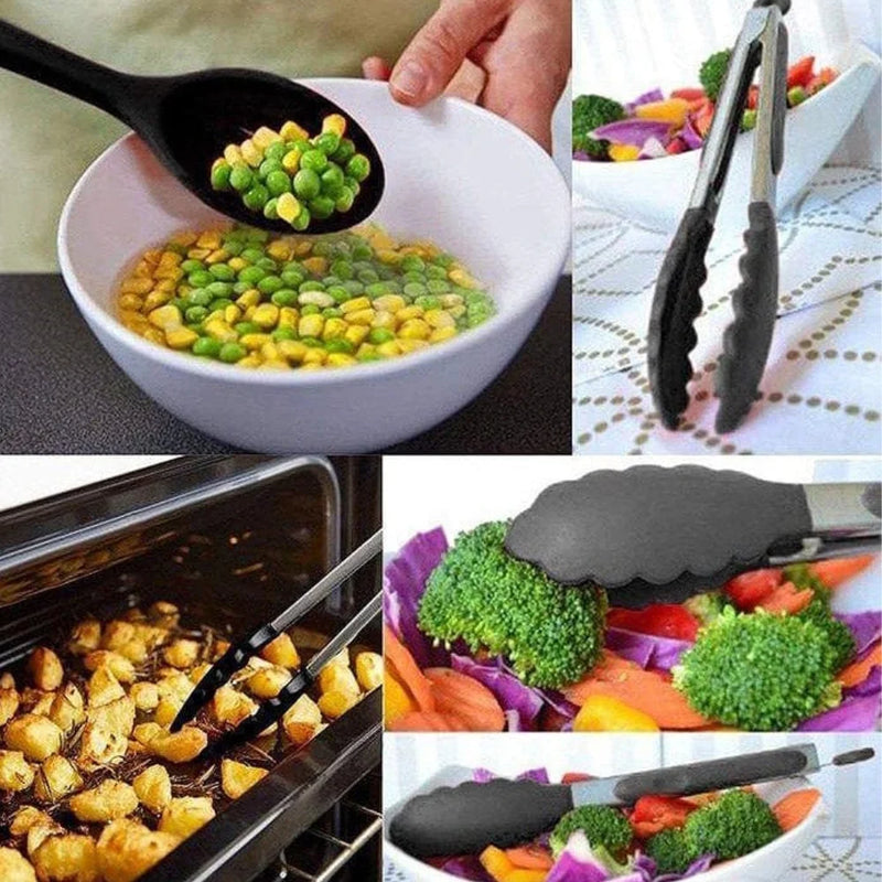 Kit 12 Utensílios De Cozinha Talheres Cabo Madeira E Pote