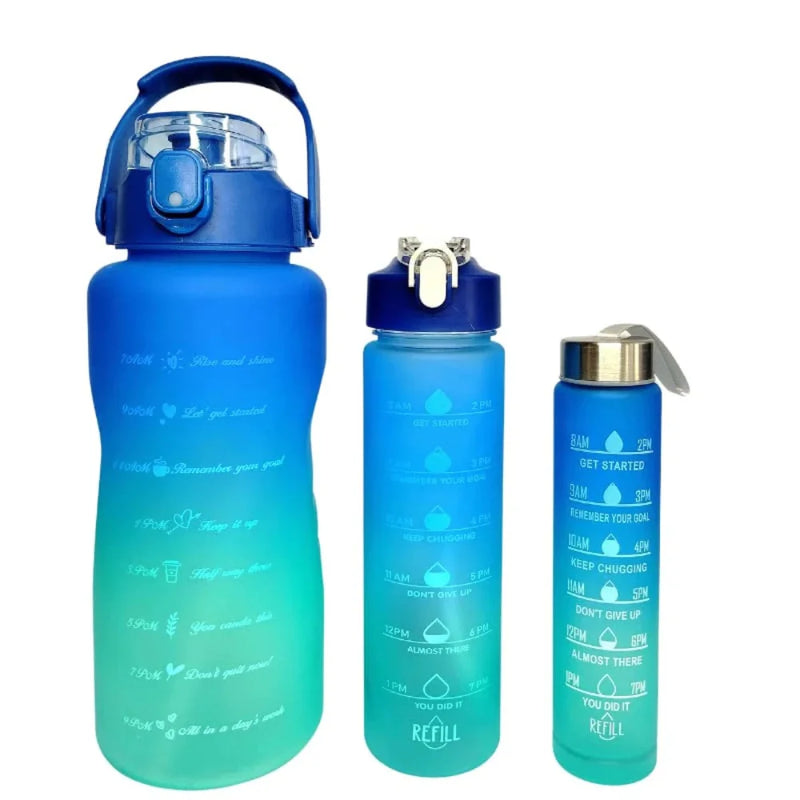 3 Motivational Squeeze Water Bottle Kit With Adhesive And Belt Sports Water Bottle.