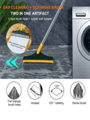 Escova Esfregão de 2 em 1 para Piso com Cabo Longo, Escova Rígida de Limpeza com Raspador e Limpa Vidros com Rotação de 120° - E