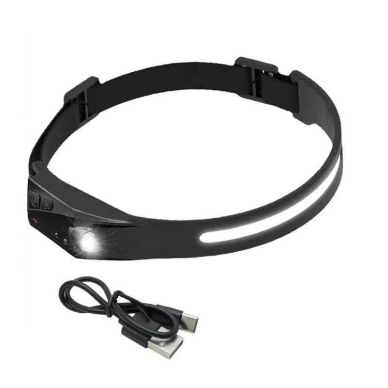 Farol Lanterna de cabeça Potente Recarregável USB Led, Corpo Com sensor de aproximação