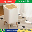 Lixeira Com Pés de Madeira Moderna Com Tampa de Pressão Para Sala Banheiro Cozinha Escritório 7L/10L