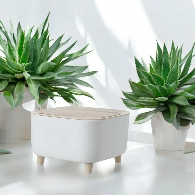 Mini Lixeira Quadrada Com Pés de Madeira Moderna Com Tampa de Pressão Para Sala Banheiro Cozinha Escritório 2L