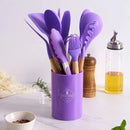 Silicone Spoon Kit for Kitchen, BPA Antirust, Wood Set Kitchen Utensils Set, 12 Pieces