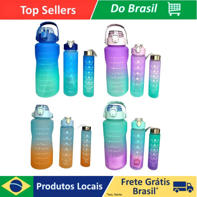 3 Motivational Squeeze Water Bottle Kit With Adhesive And Belt Sports Water Bottle.