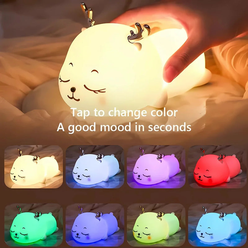 Mini Luminária Abajur Cervo Fofo Led Silicone Touch Recarregável