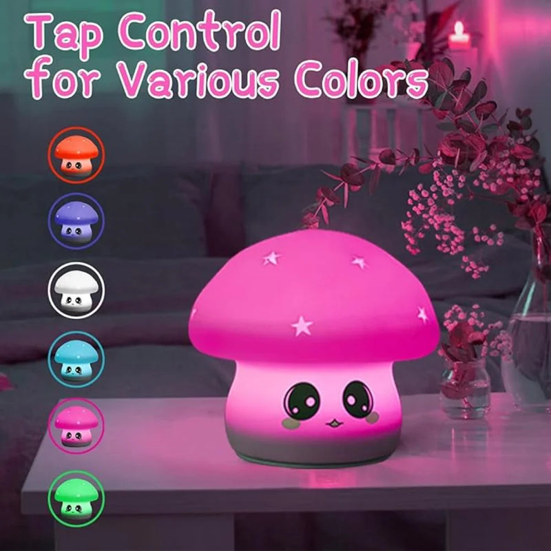 Mini Luminária Abajur Cogumelo Fofo Led Silicone Touch Recarregável