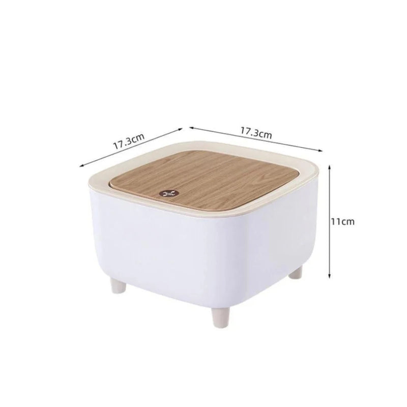 Mini Lixeira Quadrada Com Pés de Madeira Moderna Com Tampa de Pressão Para Sala Banheiro Cozinha Escritório 2L