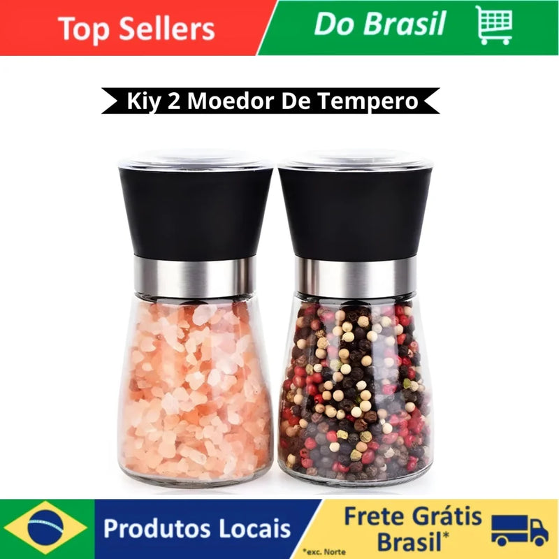 Kit 2 Grinder Seasonings, Salt, Pepper And Spices Glass and Inox Shredder