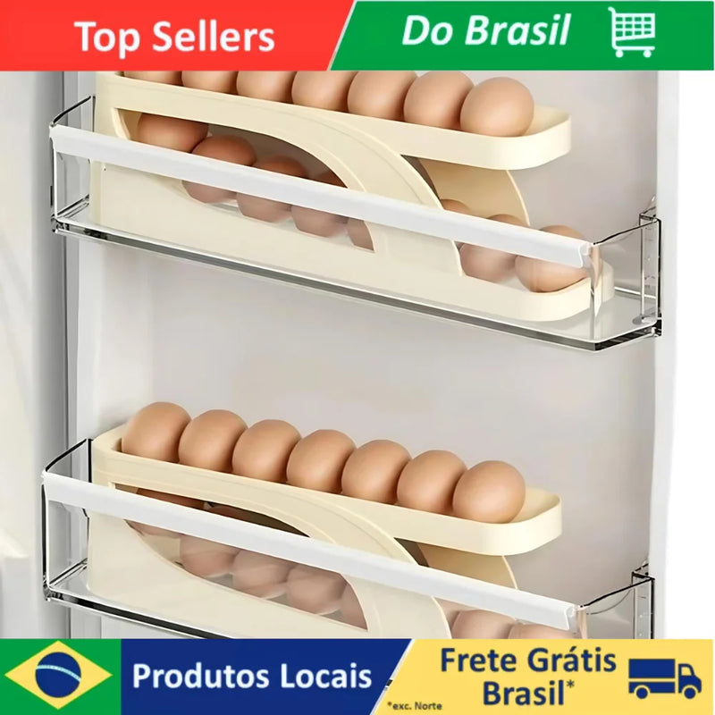 Porta Ovos Suporte 2 Andares Rolante Para 15 Ovos Dispenser Armazenamento e Organizador de Geladeira