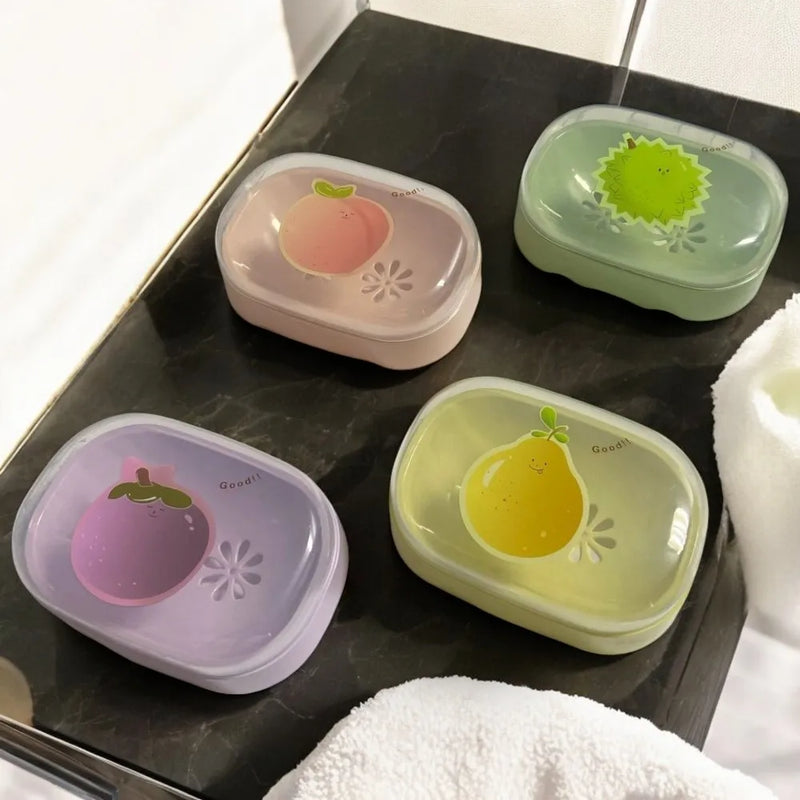 Plastic Colorful Portable Soap Box With Lid and Drill; For Bathroom