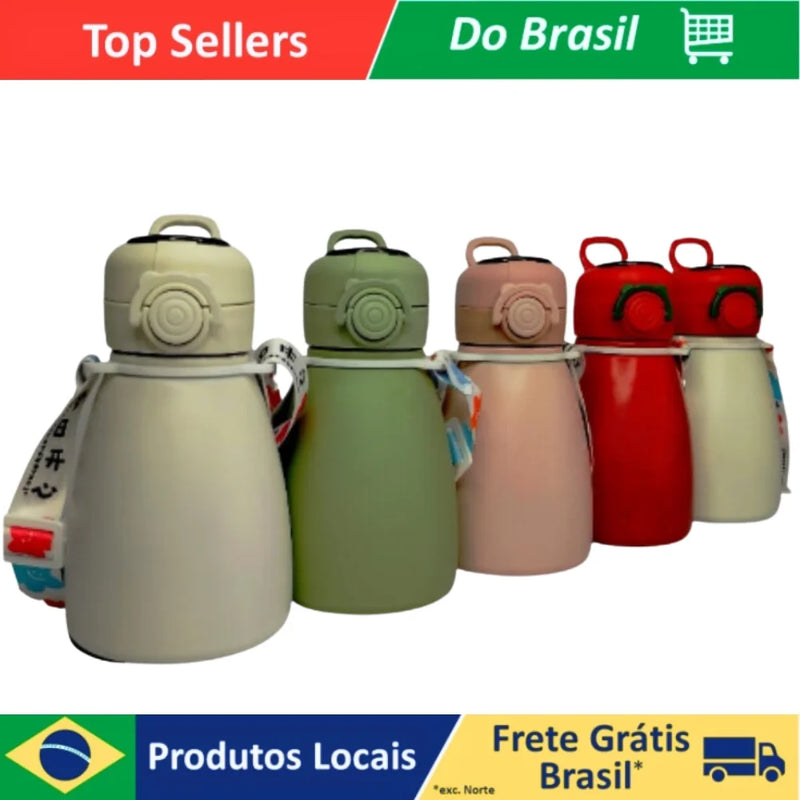 Garrafa Térmica Infantil Inox de água, Inteligente com Adesivos 550ML