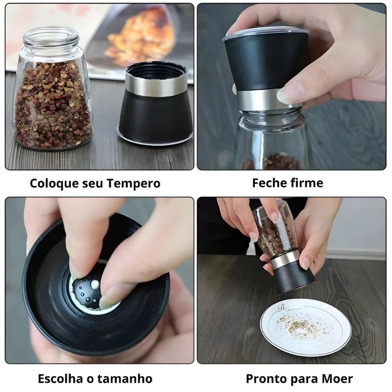 Kit 2 Grinder Seasonings, Salt, Pepper And Spices Glass and Inox Shredder