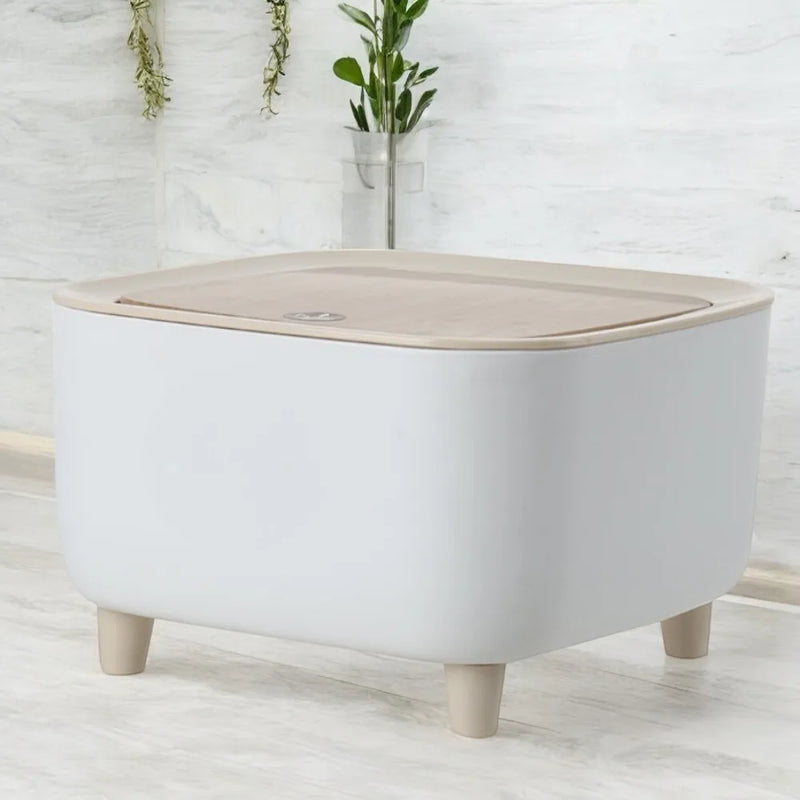 Mini Lixeira Quadrada Com Pés de Madeira Moderna Com Tampa de Pressão Para Sala Banheiro Cozinha Escritório 2L
