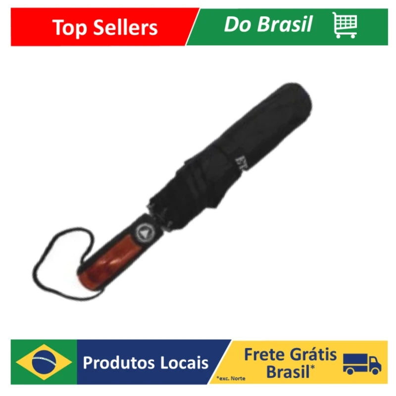 Guarda Chuva Com Abertura Automática Cabo Detalhe Madeira