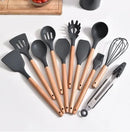 Silicone Spoon Kit for Kitchen, BPA Antirust, Wood Set Kitchen Utensils Set, 12 Pieces