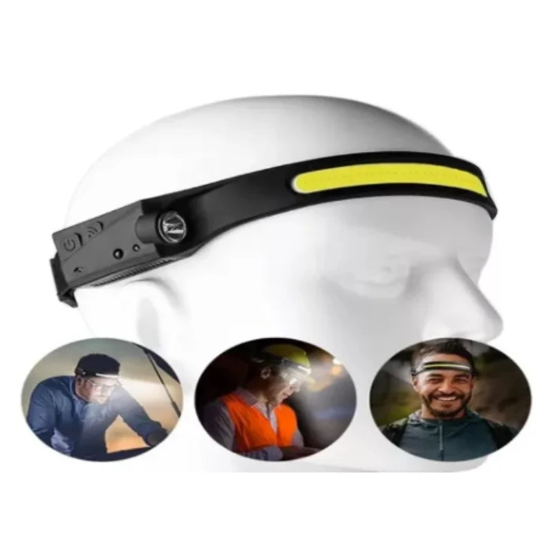 Farol Lanterna de cabeça Potente Recarregável USB Led, Corpo Com sensor de aproximação