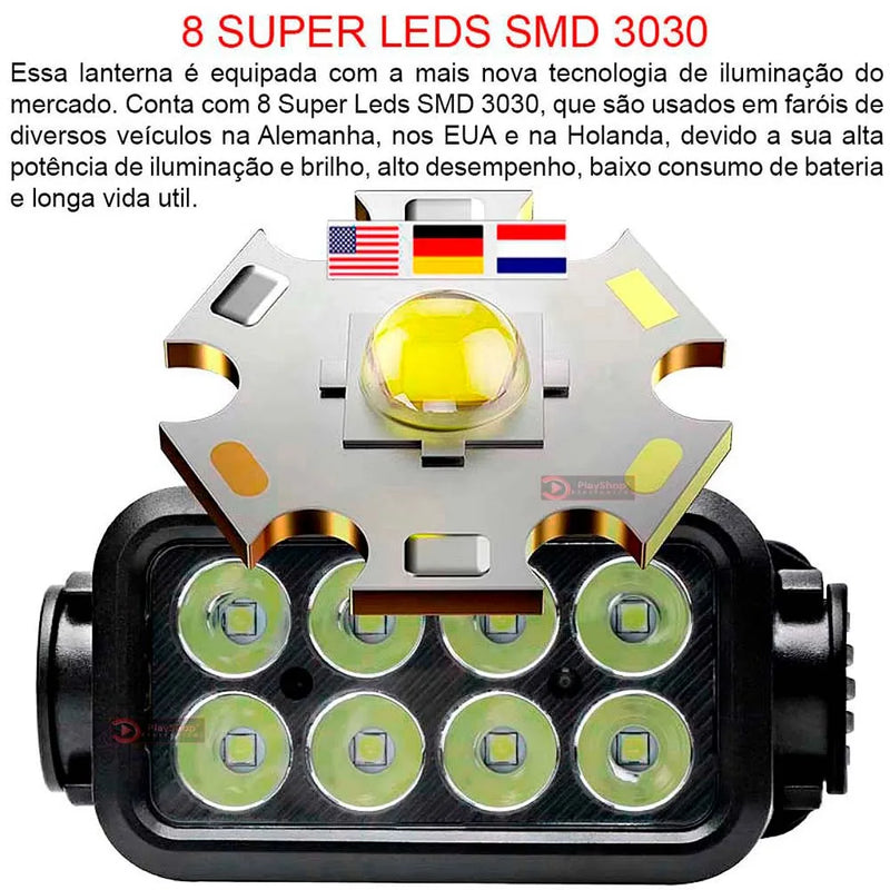 Nova Lanterna de Cabeça Recarregável A prova dagua Com 8 LEDs 3030 E Sensor Inteligente