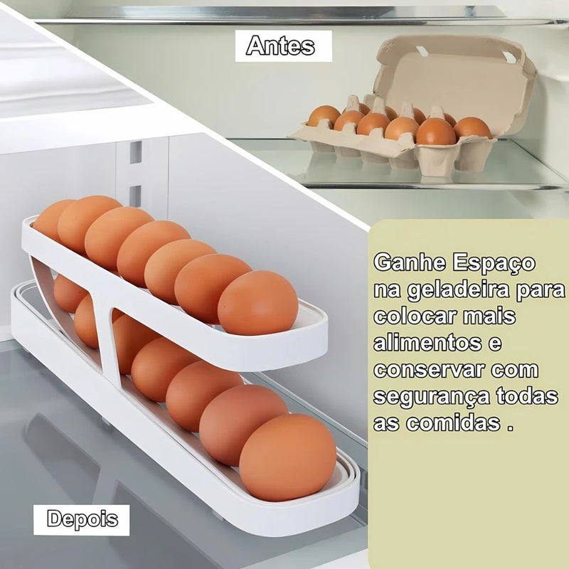 Porta Ovos Suporte 2 Andares Rolante Para 15 Ovos Dispenser Armazenamento e Organizador de Geladeira