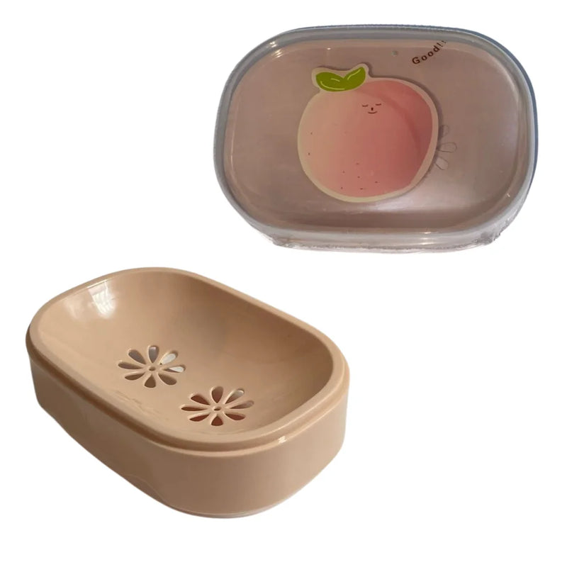 Plastic Colorful Portable Soap Box With Lid and Drill; For Bathroom