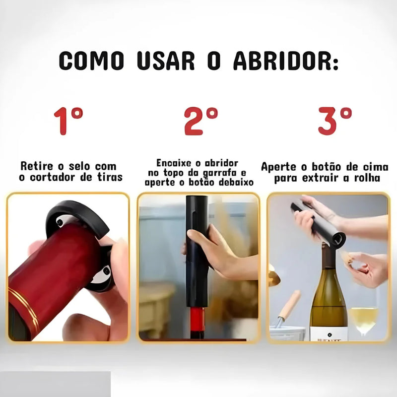 Abridor Saca Rolhas Garrafa De Vinho elétrico Automático a Pilhas
