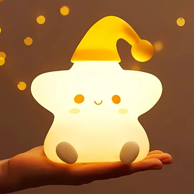 Mini Luminária Abajur Estrela Fofo Led Silicone Touch Recarregável