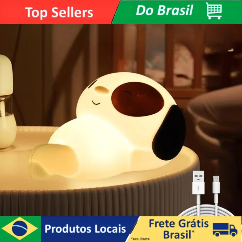 Mini Luminária Abajur Cachorro Fofo Led Silicone Touch Recarregável