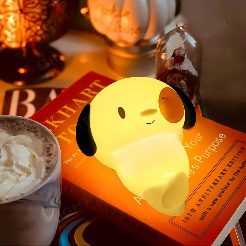 Mini Luminária Abajur Cachorro Fofo Led Silicone Touch Recarregável
