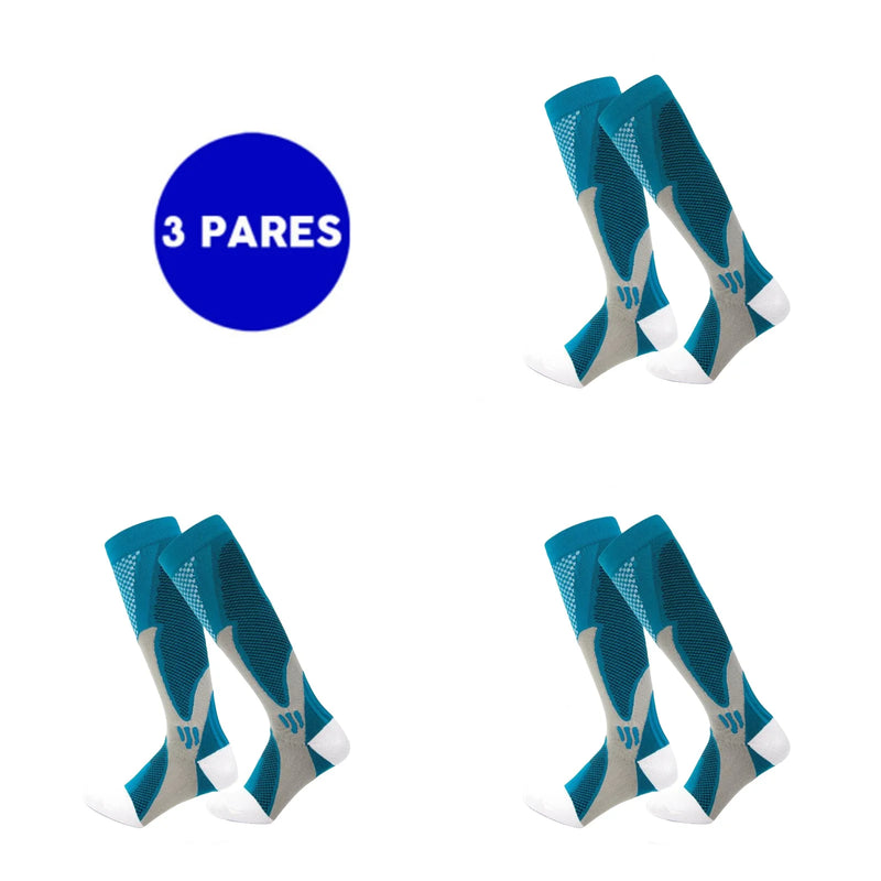 Kit com 3 Pares de Meias de Compressão Profissional – Estimula Corrida, Ciclismo, Performance em Provas e Alívio de Varizes