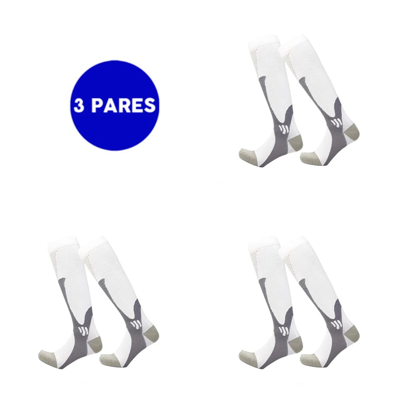 Kit com 3 Pares de Meias de Compressão Profissional – Estimula Corrida, Ciclismo, Performance em Provas e Alívio de Varizes