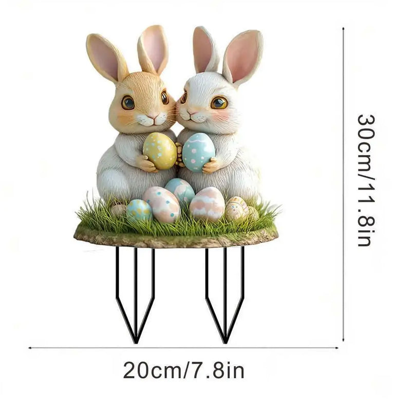 Estacas Decorativas de Jardim – Temática de Páscoa | Placas de Coelhinho e Ovos em Acrílico 2D para Quintal e Varanda
