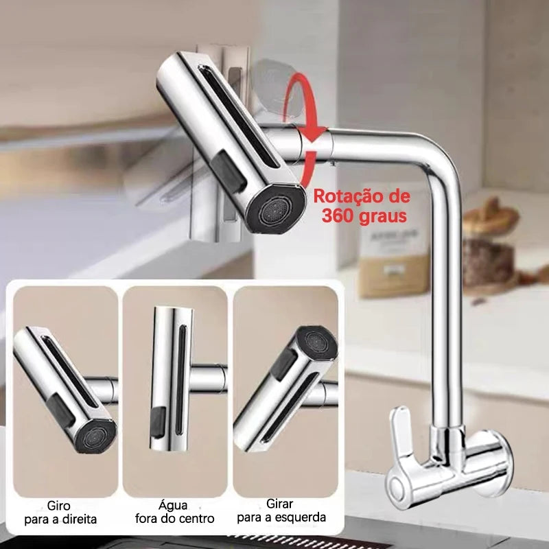 360 rotary kitchen faucet cascade 3 function high pressure nozzle for wall