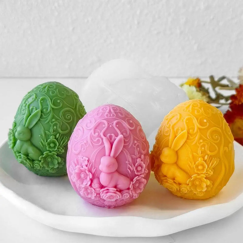 🕯️🐣 Molde de Silicone 3D Coelhinho e Ovo de Páscoa – Para Velas, Gesso, Sabonetes e Artesanato | Moldes Criativos Feitos à Mão