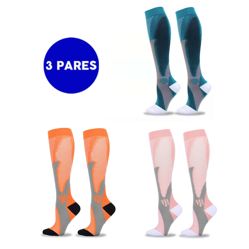 Kit com 3 Pares de Meias de Compressão Profissional – Estimula Corrida, Ciclismo, Performance em Provas e Alívio de Varizes