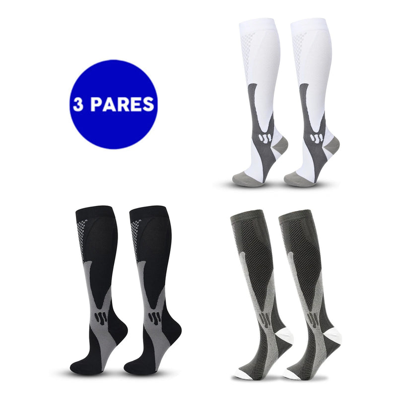 Kit com 3 Pares de Meias de Compressão Profissional – Estimula Corrida, Ciclismo, Performance em Provas e Alívio de Varizes