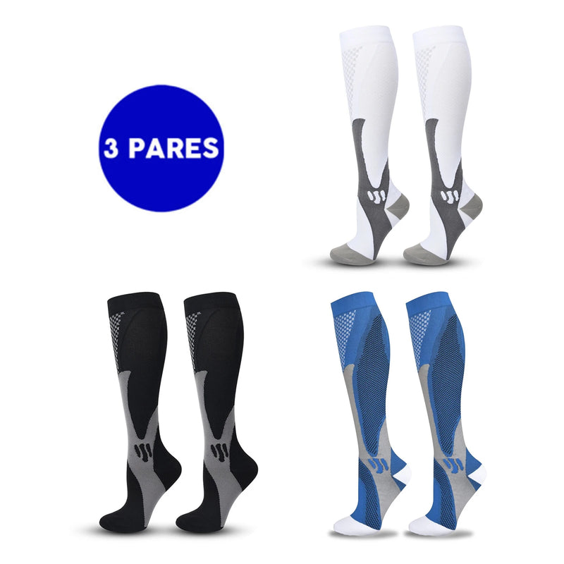 Kit com 3 Pares de Meias de Compressão Profissional – Estimula Corrida, Ciclismo, Performance em Provas e Alívio de Varizes
