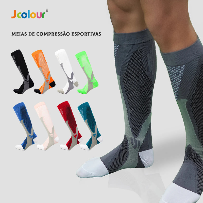 Kit com 3 Pares de Meias de Compressão Profissional – Estimula Corrida, Ciclismo, Performance em Provas e Alívio de Varizes