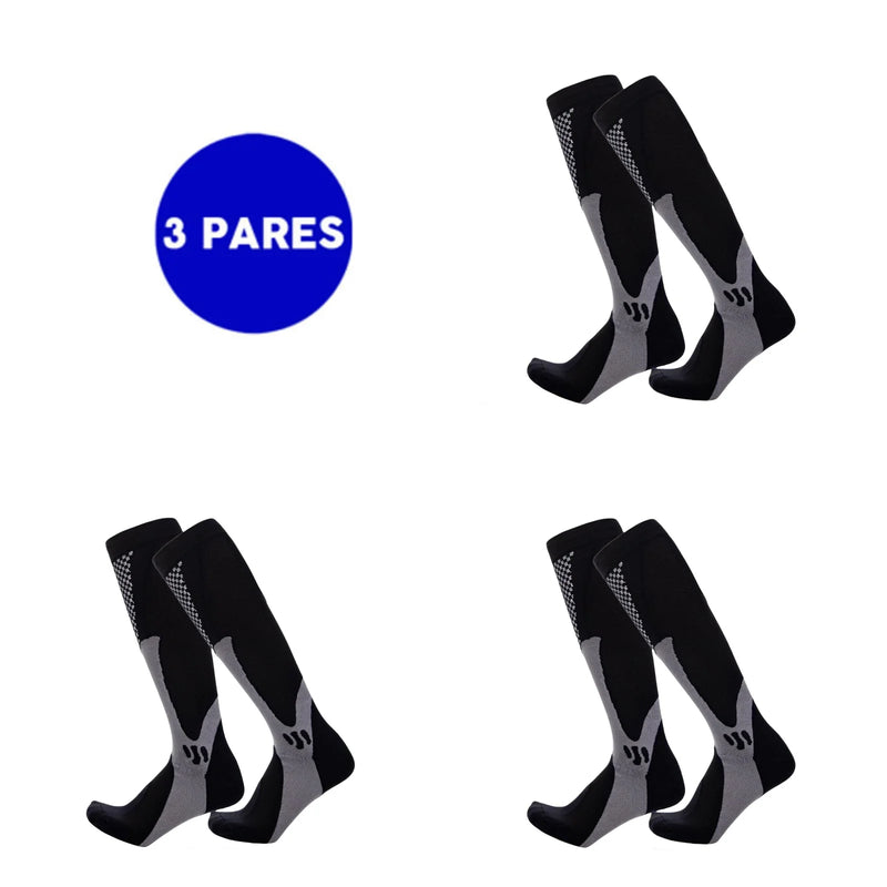 Kit com 3 Pares de Meias de Compressão Profissional – Estimula Corrida, Ciclismo, Performance em Provas e Alívio de Varizes