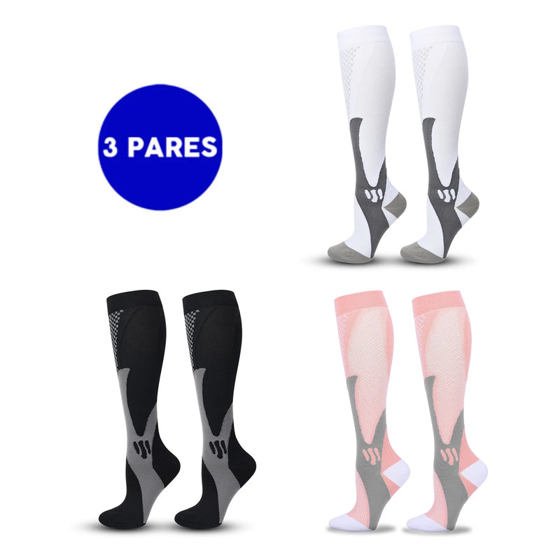 Kit com 3 Pares de Meias de Compressão Profissional – Estimula Corrida, Ciclismo, Performance em Provas e Alívio de Varizes