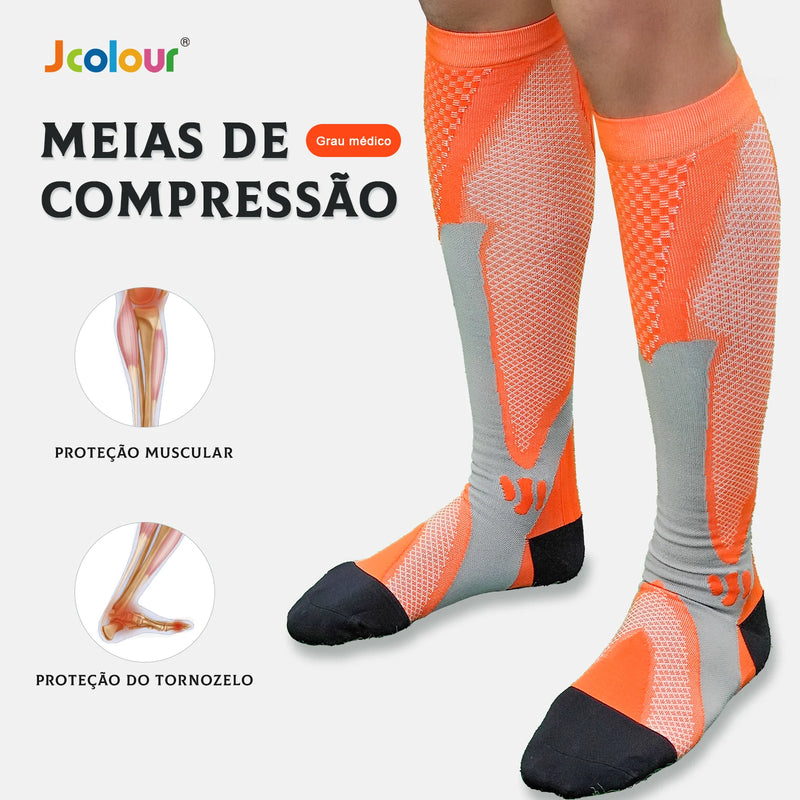 Kit com 3 Pares de Meias de Compressão Profissional – Estimula Corrida, Ciclismo, Performance em Provas e Alívio de Varizes