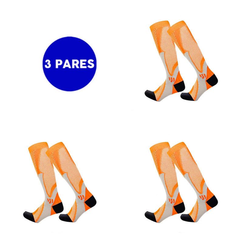 Kit com 3 Pares de Meias de Compressão Profissional – Estimula Corrida, Ciclismo, Performance em Provas e Alívio de Varizes